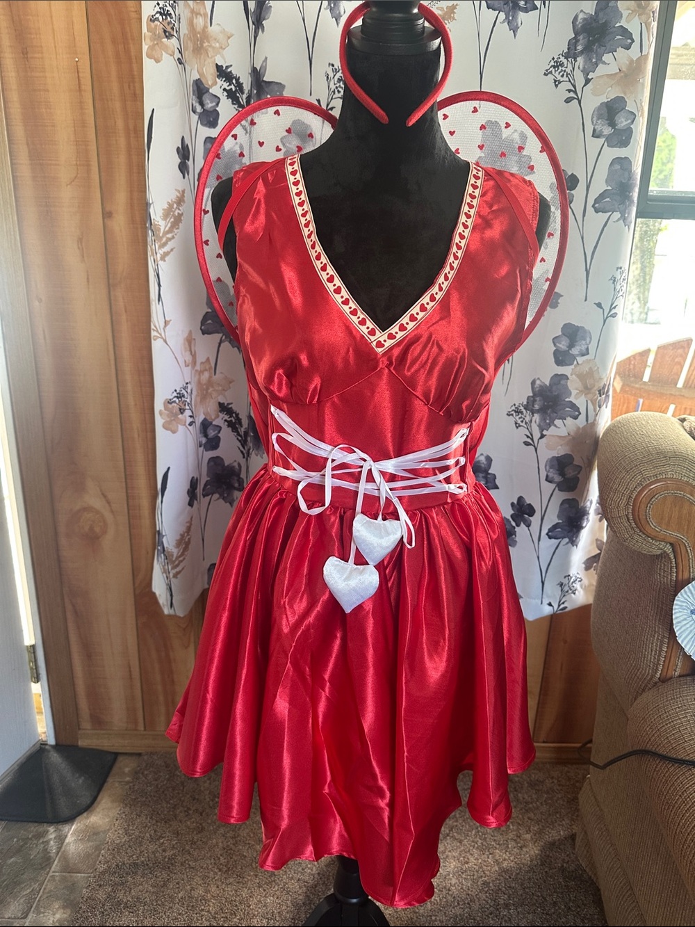 Red Satin Heart Corset Dress with Wings